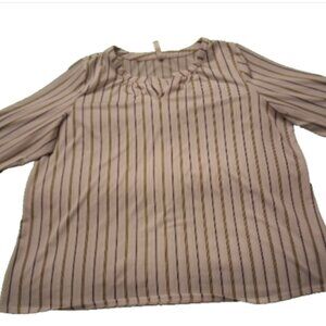 Perseption Women Size 3X V-Neck 3/4 Adjustable Sleeves Striped Stretch Blouse